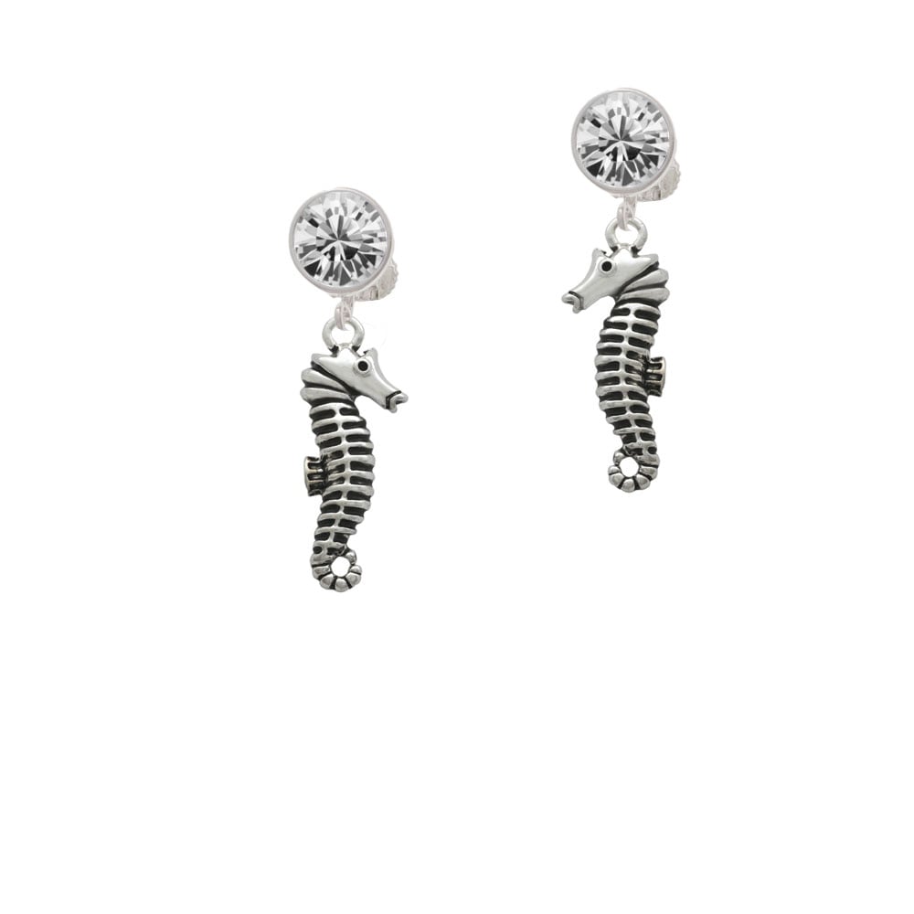 Antiqued Seahorse Crystal Clip On Earrings Image 1