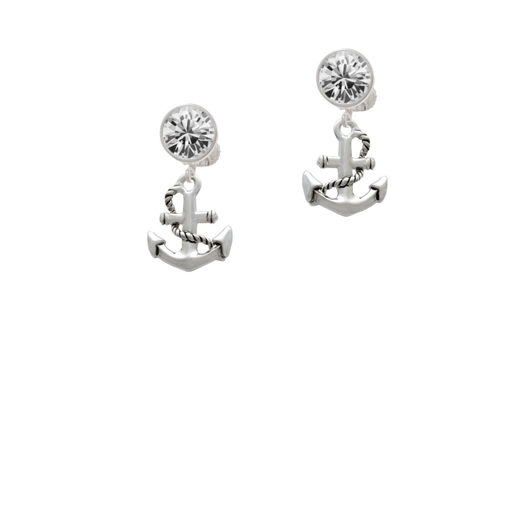 Antiqued Anchor Crystal Clip On Earrings Image 2