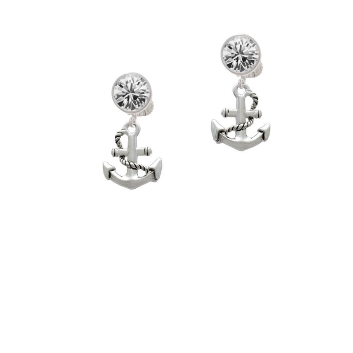 Antiqued Anchor Crystal Clip On Earrings Image 1