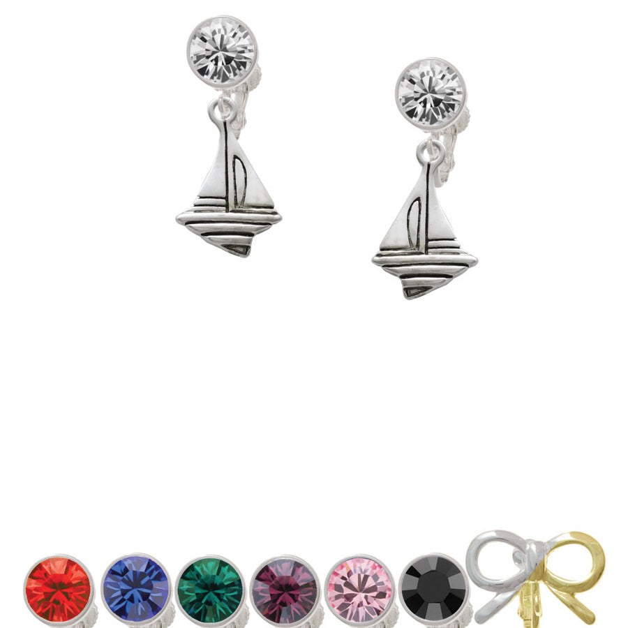 Sailboat Crystal Clip On Earrings Image 1