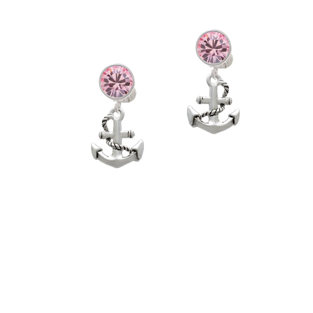 Antiqued Anchor Crystal Clip On Earrings Image 1