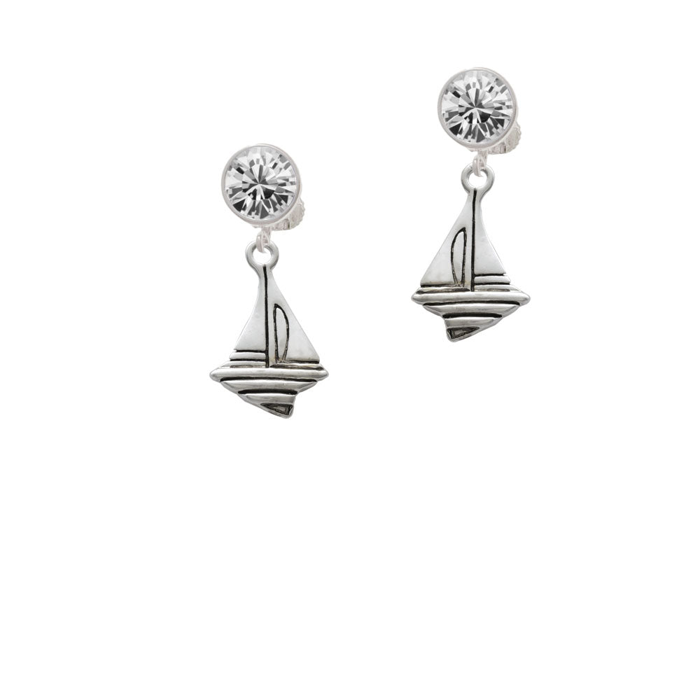 Sailboat Crystal Clip On Earrings Image 2