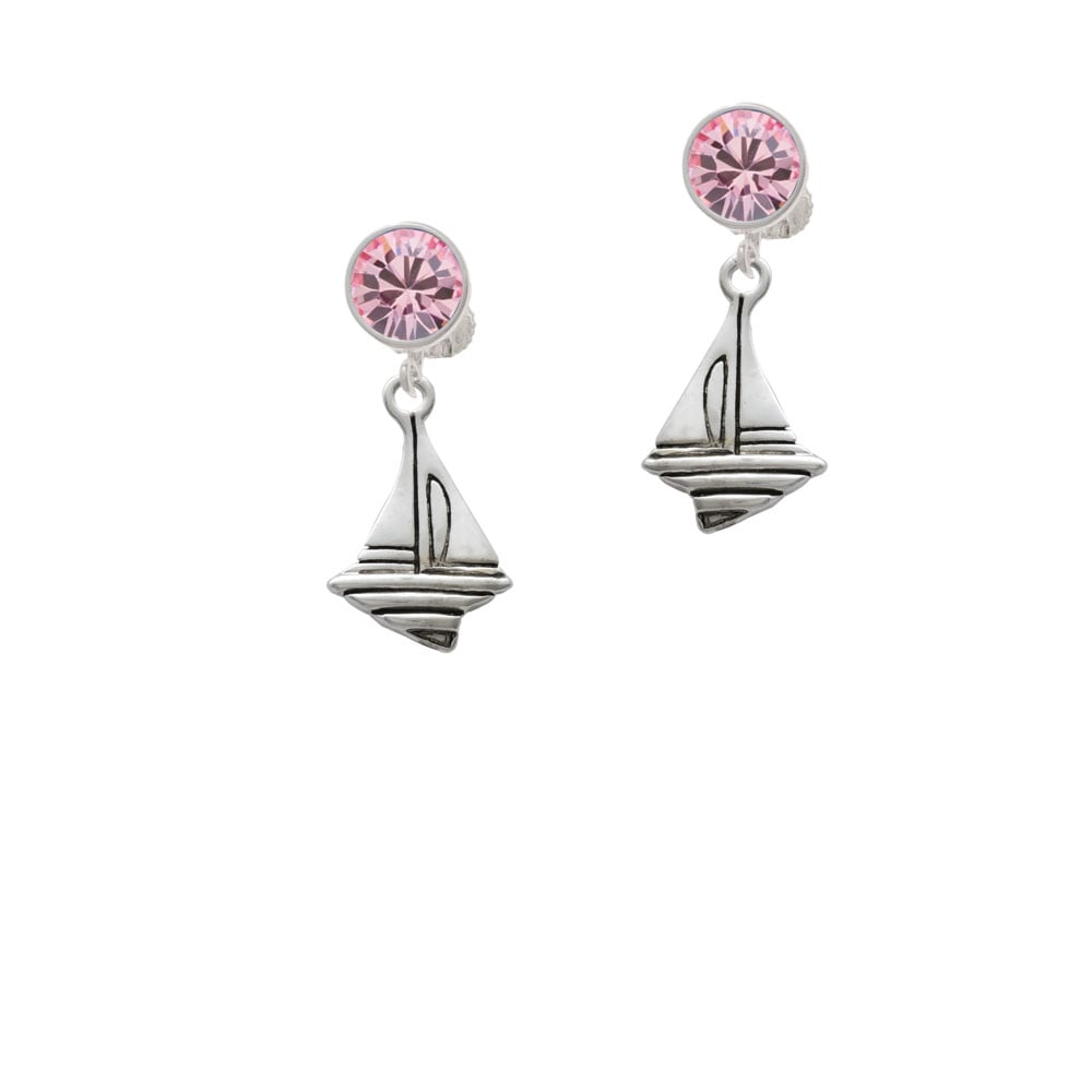 Sailboat Crystal Clip On Earrings Image 4