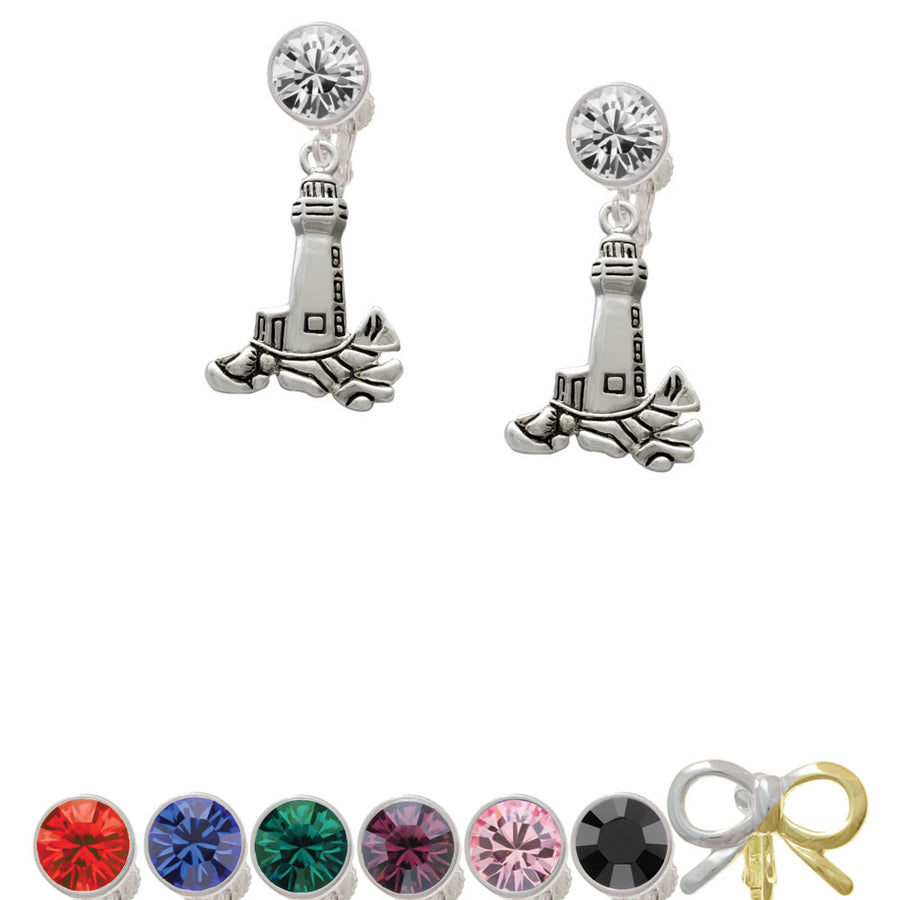 Antiqued Lighthouse Crystal Clip On Earrings Image 1