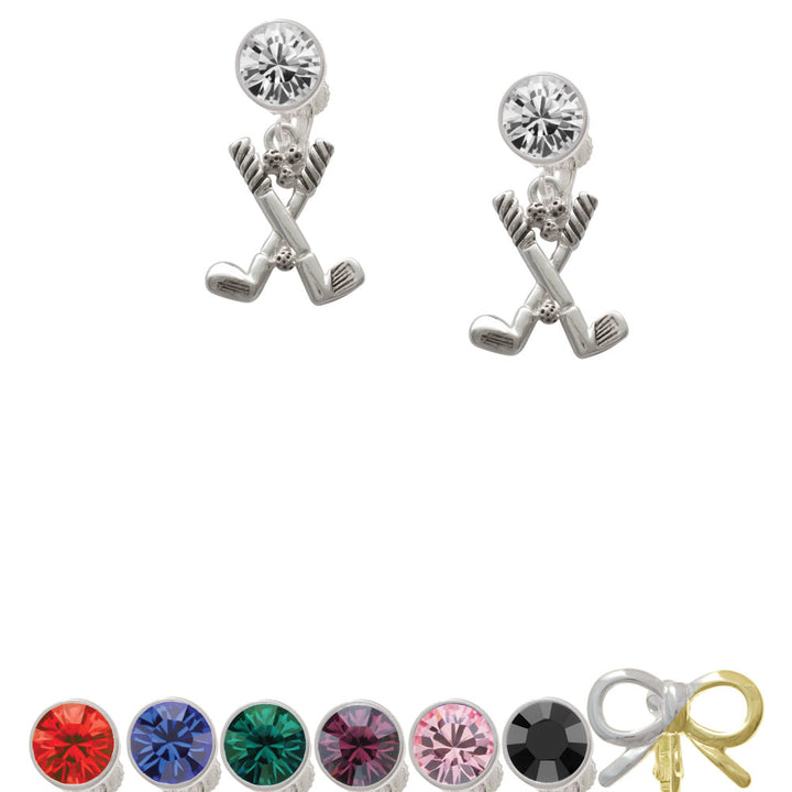 Golf Clubs with Golf Ball Crystal Clip On Earrings Image 1