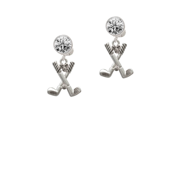 Golf Clubs with Golf Ball Crystal Clip On Earrings Image 2