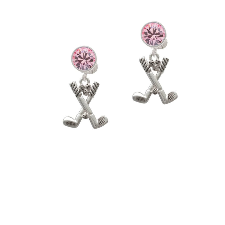 Golf Clubs with Golf Ball Crystal Clip On Earrings Image 4