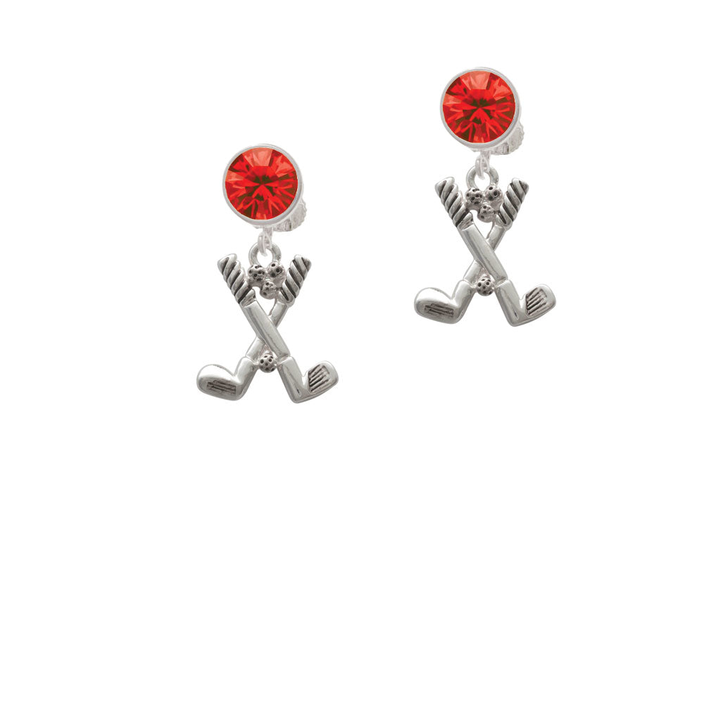 Golf Clubs with Golf Ball Crystal Clip On Earrings Image 4