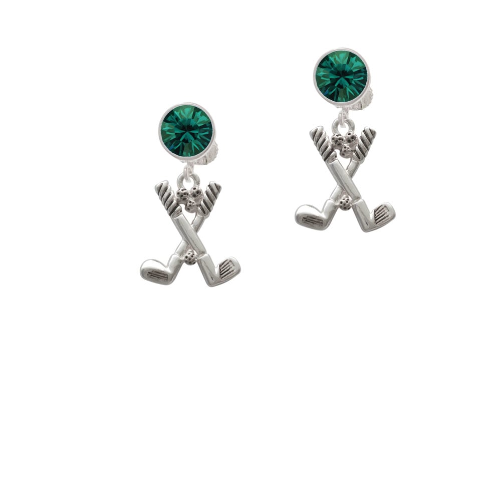 Golf Clubs with Golf Ball Crystal Clip On Earrings Image 6