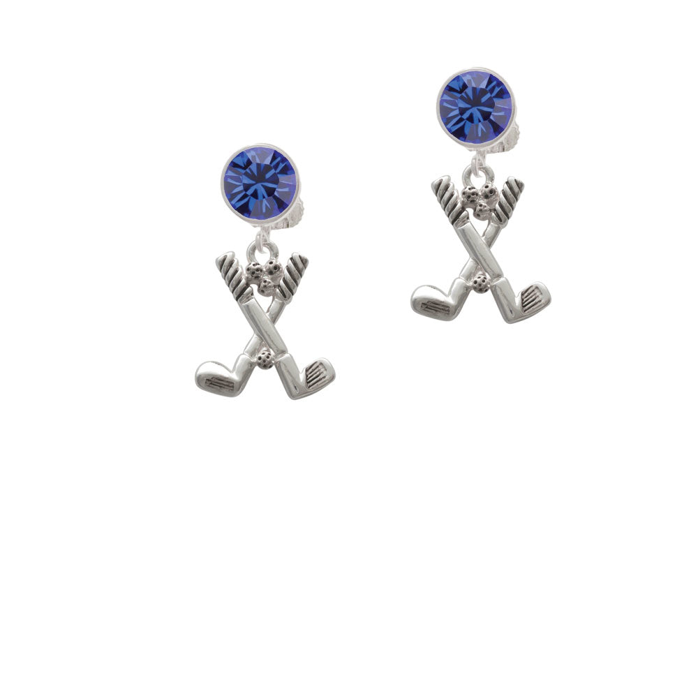 Golf Clubs with Golf Ball Crystal Clip On Earrings Image 7