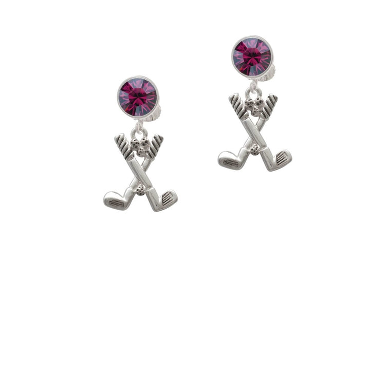 Golf Clubs with Golf Ball Crystal Clip On Earrings Image 8