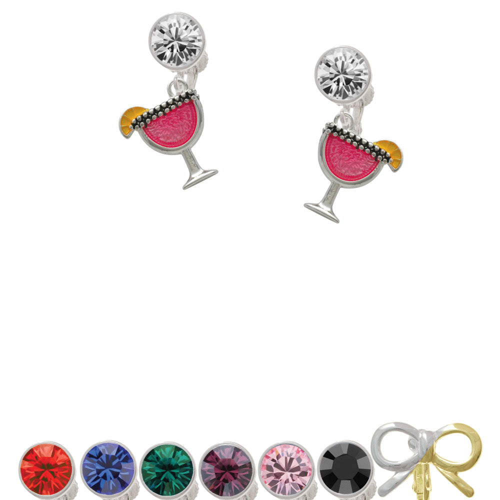 Hot Pink Tropical Drink Crystal Clip On Earrings Image 1