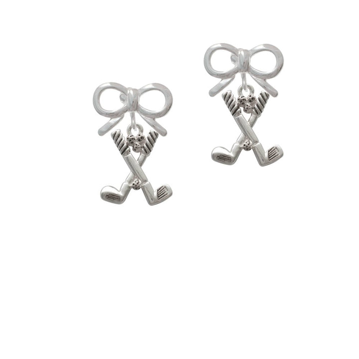 Golf Clubs with Golf Ball Crystal Clip On Earrings Image 9