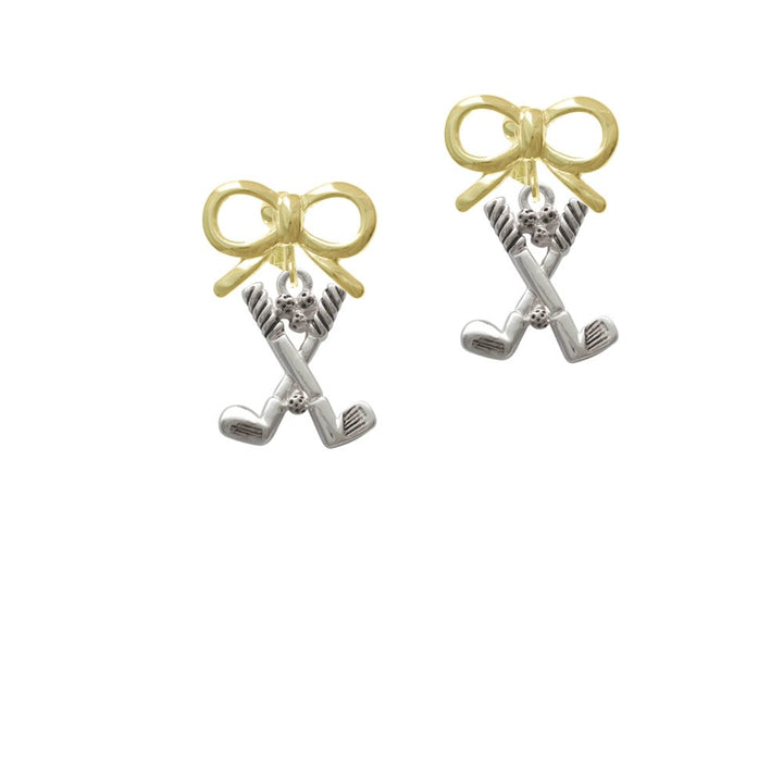 Golf Clubs with Golf Ball Crystal Clip On Earrings Image 10