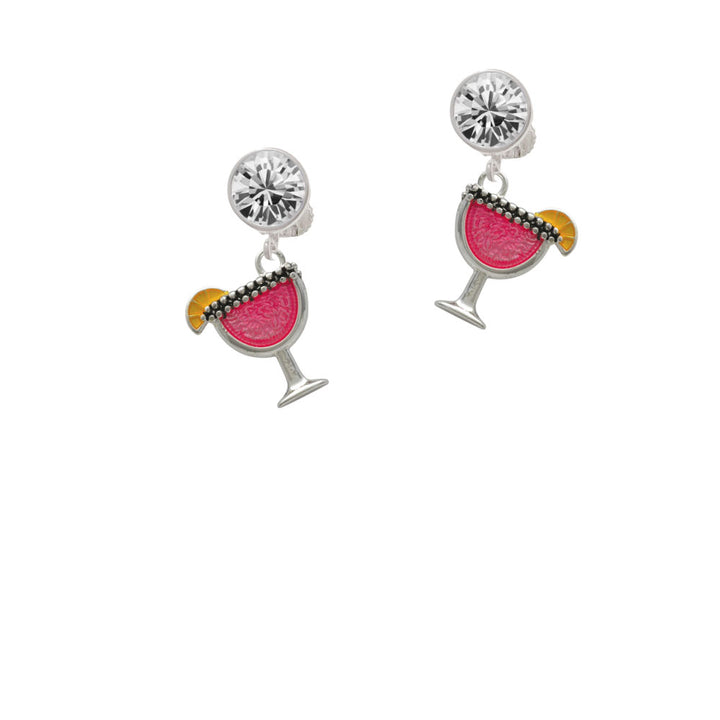 Hot Pink Tropical Drink Crystal Clip On Earrings Image 2