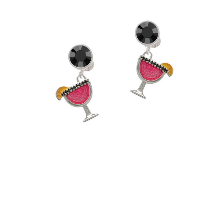 Hot Pink Tropical Drink Crystal Clip On Earrings Image 3