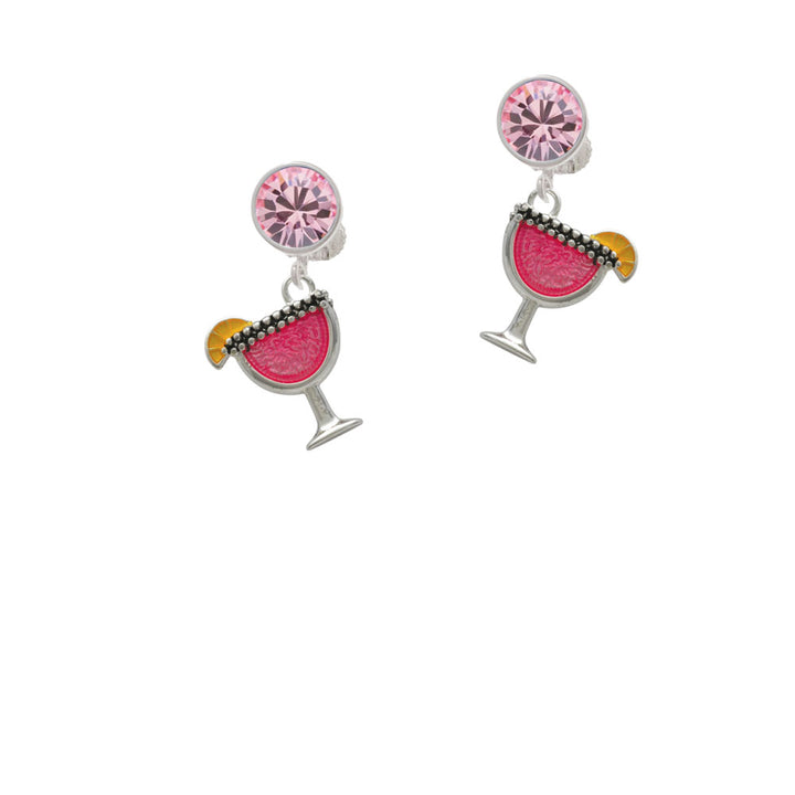 Hot Pink Tropical Drink Crystal Clip On Earrings Image 4