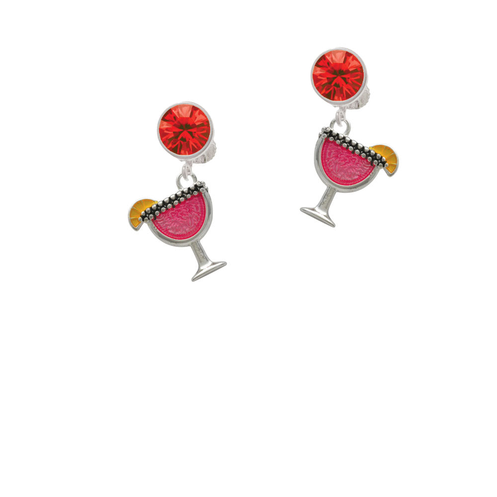 Hot Pink Tropical Drink Crystal Clip On Earrings Image 4