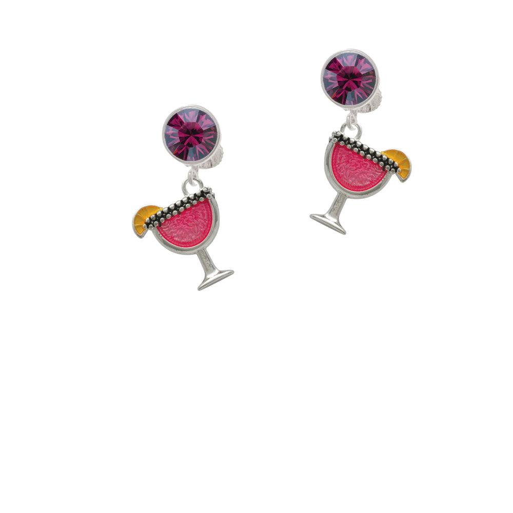 Hot Pink Tropical Drink Crystal Clip On Earrings Image 8