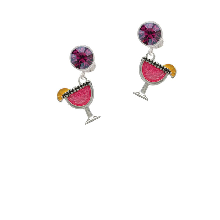 Hot Pink Tropical Drink Crystal Clip On Earrings Image 1