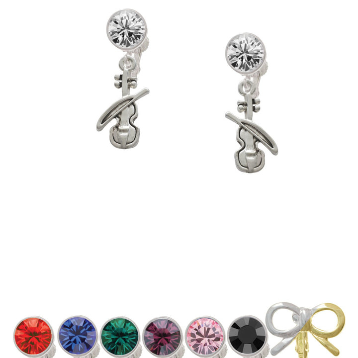 Violin Crystal Clip On Earrings Image 1