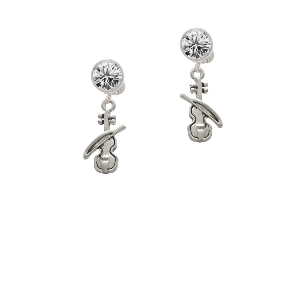 Violin Crystal Clip On Earrings Image 2