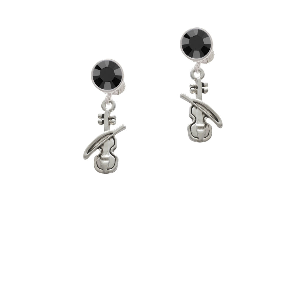 Violin Crystal Clip On Earrings Image 3