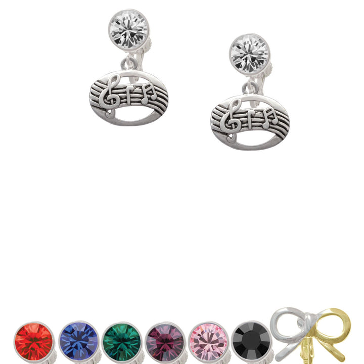 Oval with Music Notes Crystal Clip On Earrings Image 1