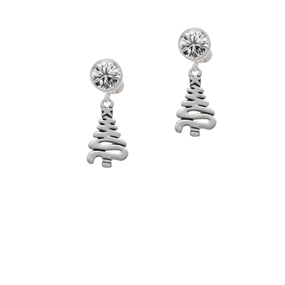 Christmas Tree Zig Zag Crystal Clip On Earrings Image 2