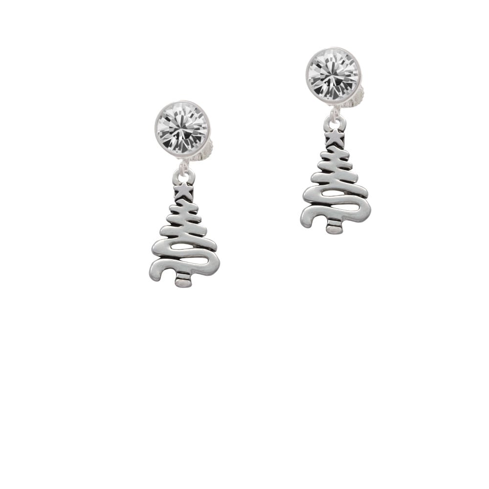 Christmas Tree Zig Zag Crystal Clip On Earrings Image 1