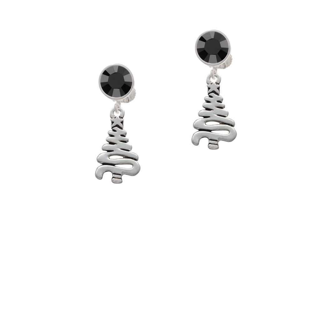 Christmas Tree Zig Zag Crystal Clip On Earrings Image 3