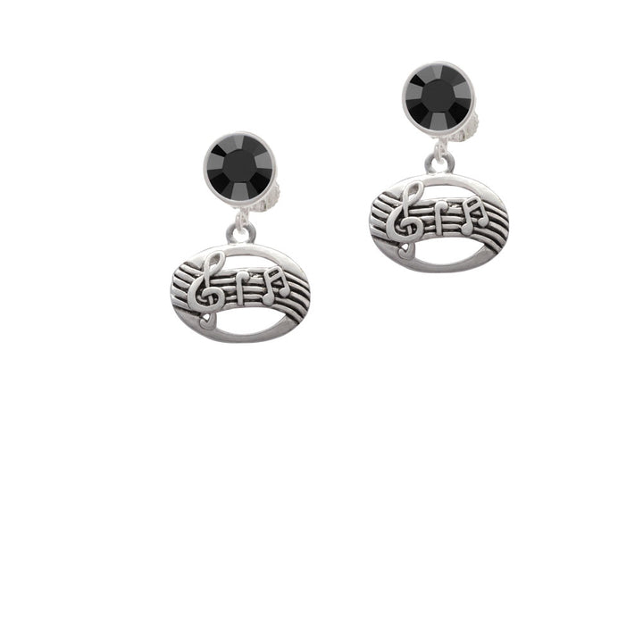 Oval with Music Notes Crystal Clip On Earrings Image 3