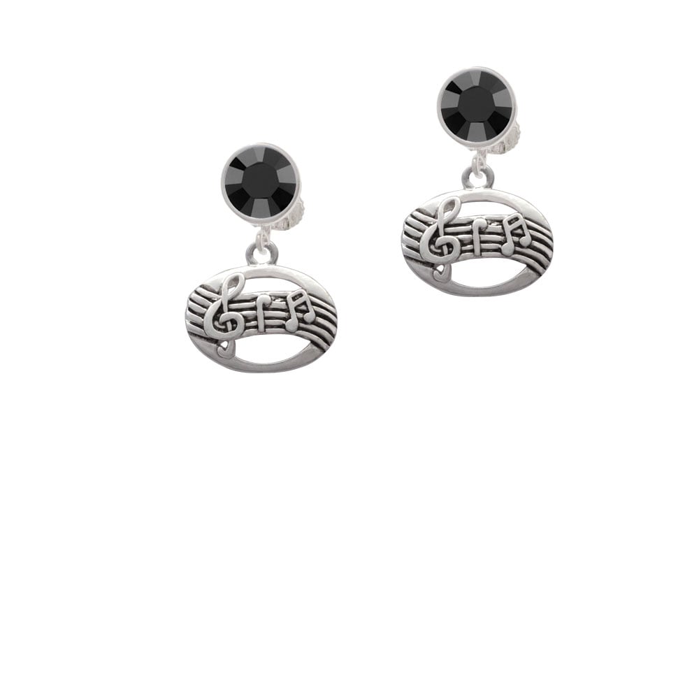 Oval with Music Notes Crystal Clip On Earrings Image 1