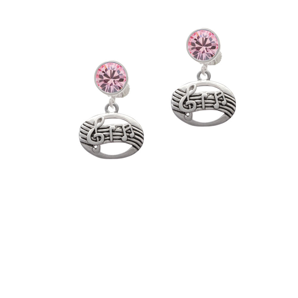 Oval with Music Notes Crystal Clip On Earrings Image 4