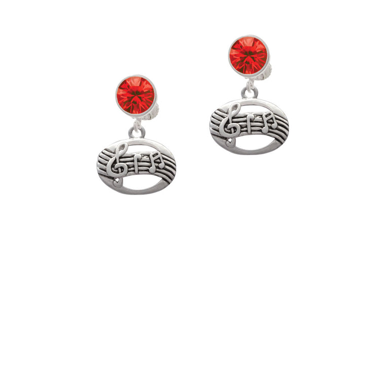 Oval with Music Notes Crystal Clip On Earrings Image 4