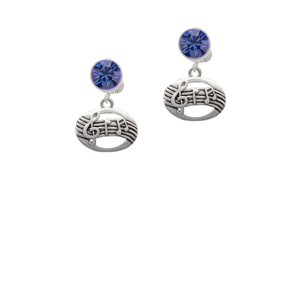 Oval with Music Notes Crystal Clip On Earrings Image 7