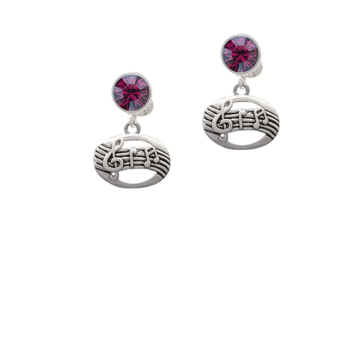 Oval with Music Notes Crystal Clip On Earrings Image 8