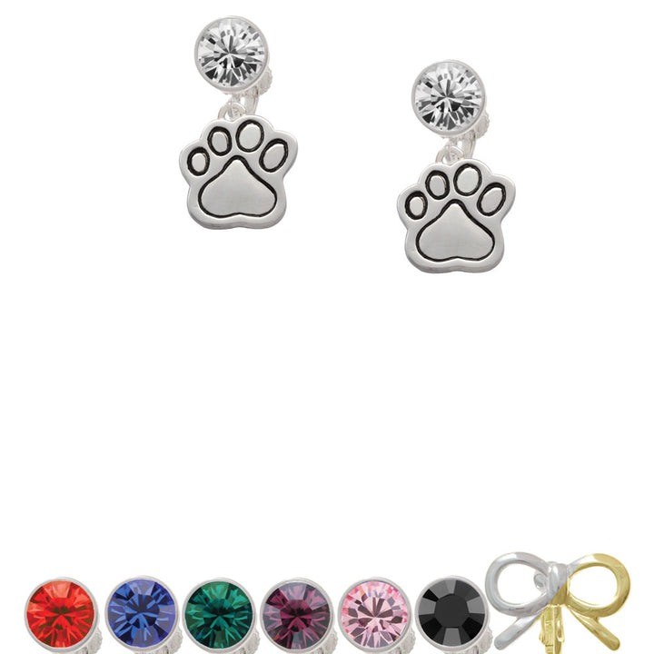 Large Paw Crystal Clip On Earrings Image 1