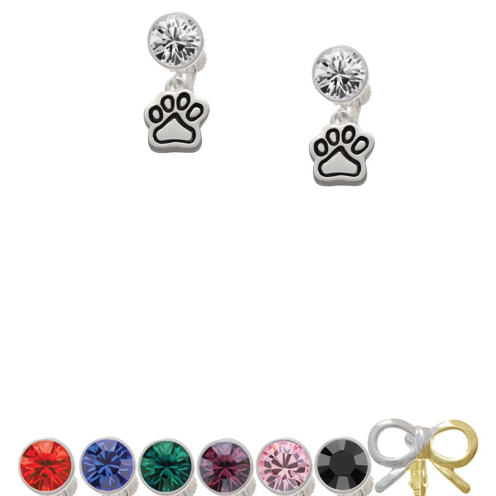 Small Paw Crystal Clip On Earrings Image 1