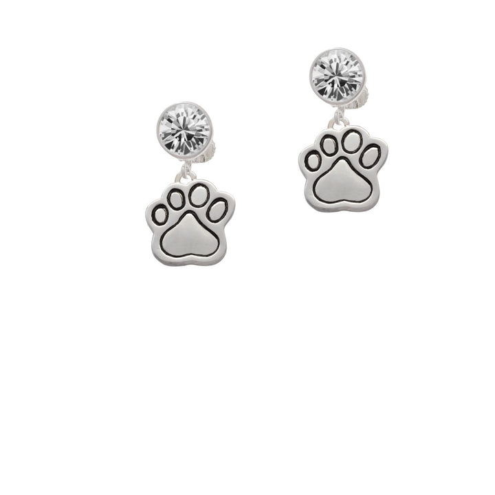 Large Paw Crystal Clip On Earrings Image 2