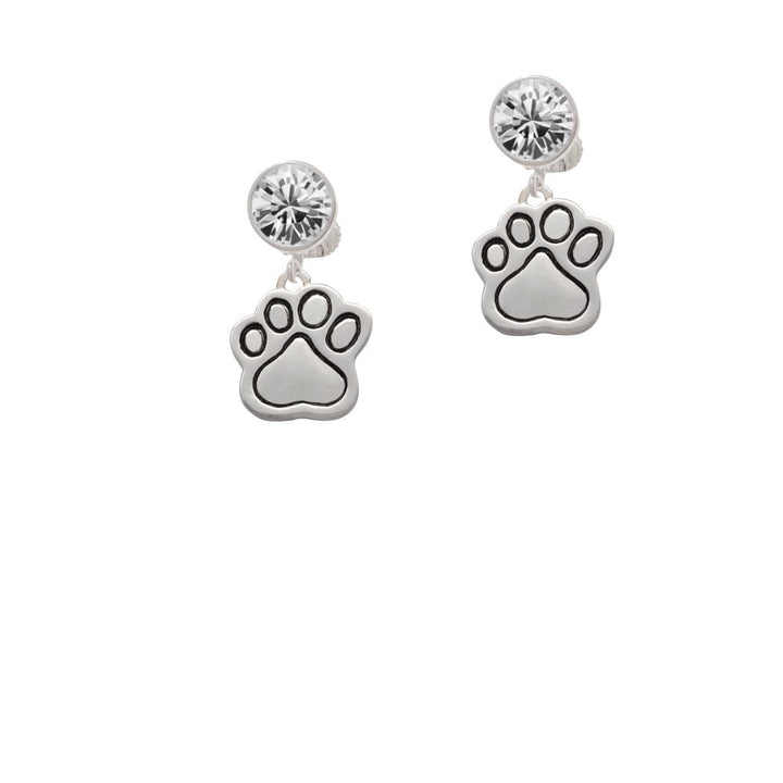 Large Paw Crystal Clip On Earrings Image 1