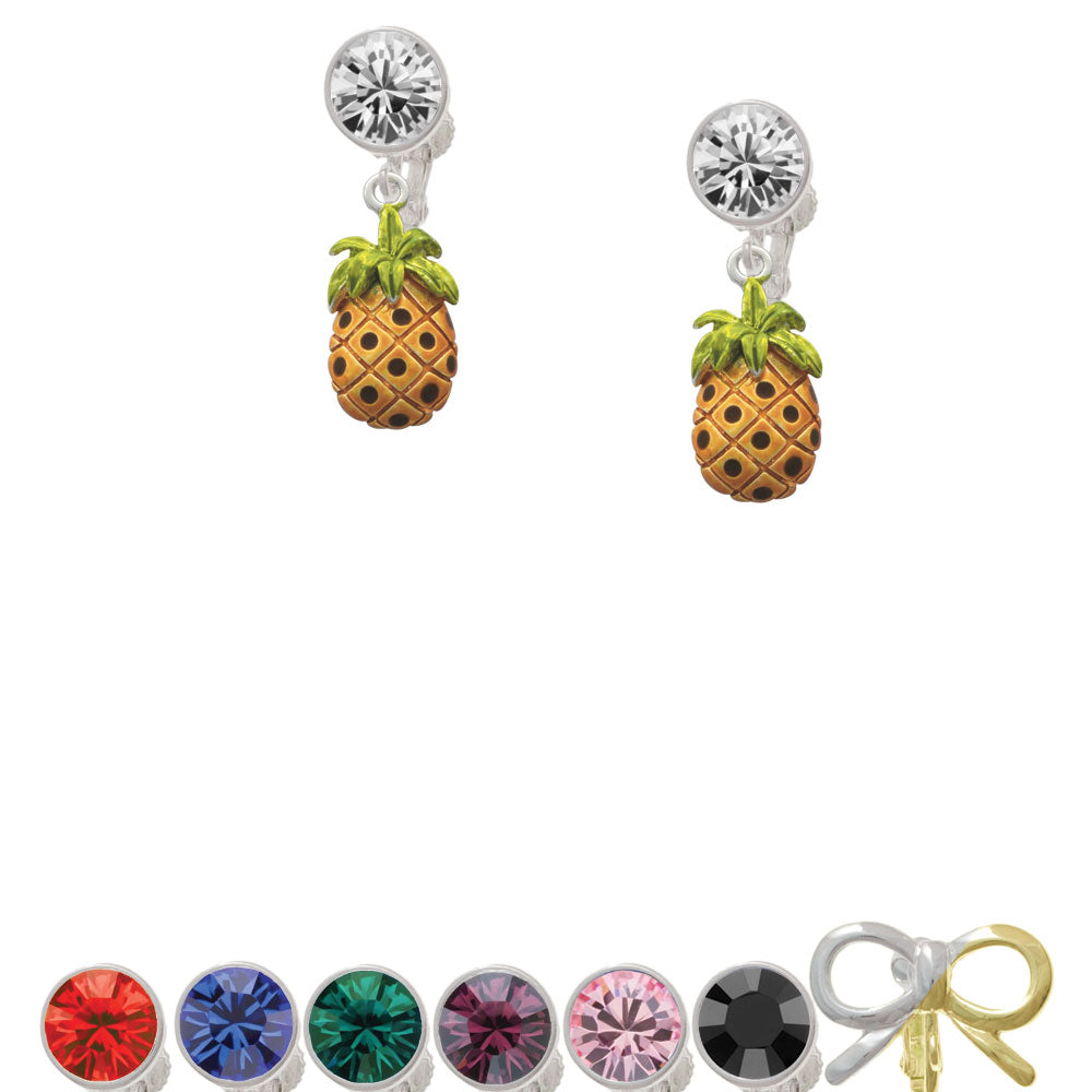 Enamel Pineapple Crystal Clip On Earrings Image 1