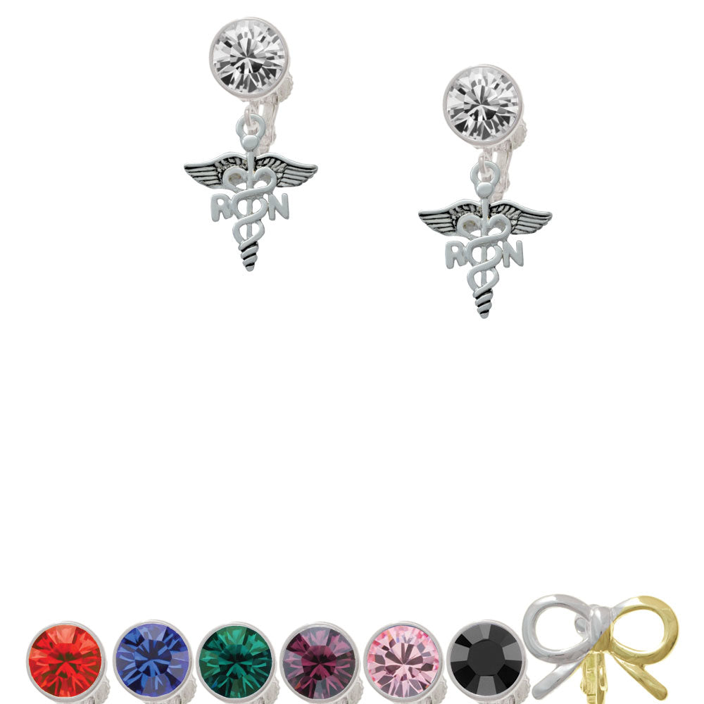 Registered Nurse Caduceus Crystal Clip On Earrings Image 1