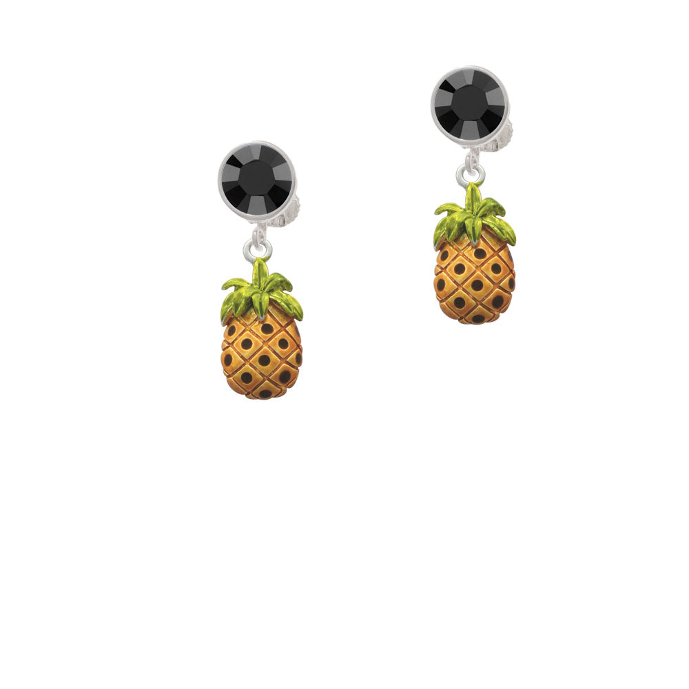 Enamel Pineapple Crystal Clip On Earrings Image 3