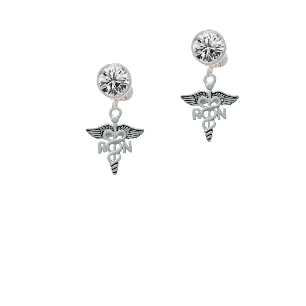 Registered Nurse Caduceus Crystal Clip On Earrings Image 2