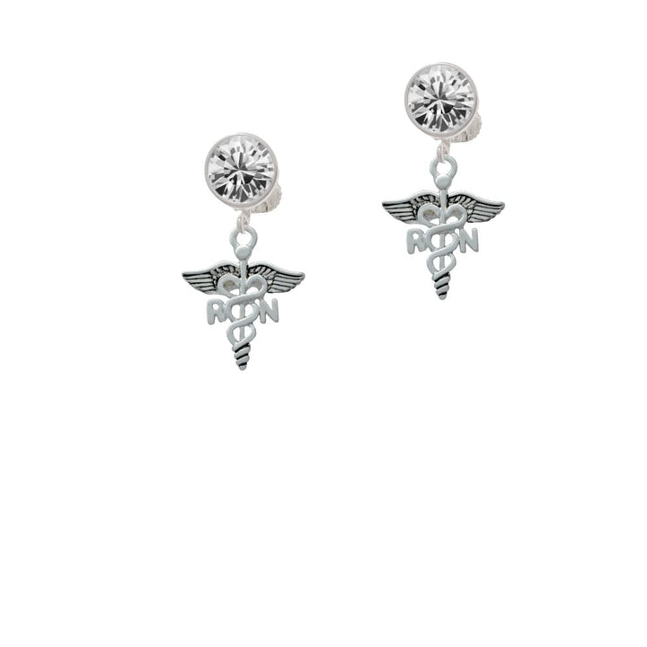 Registered Nurse Caduceus Crystal Clip On Earrings Image 1