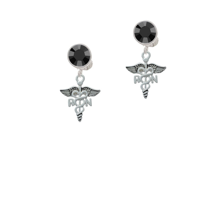 Registered Nurse Caduceus Crystal Clip On Earrings Image 3