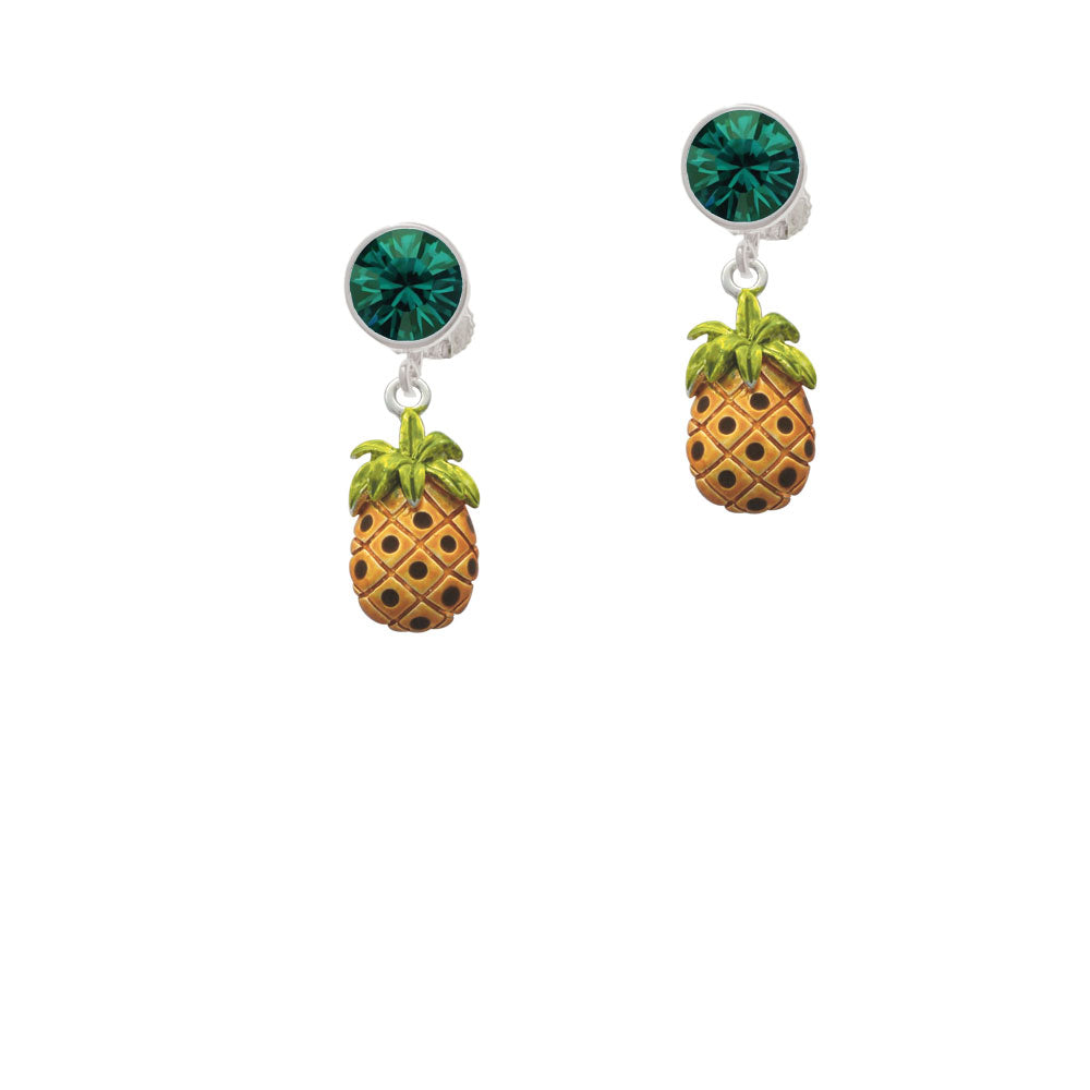 Enamel Pineapple Crystal Clip On Earrings Image 6