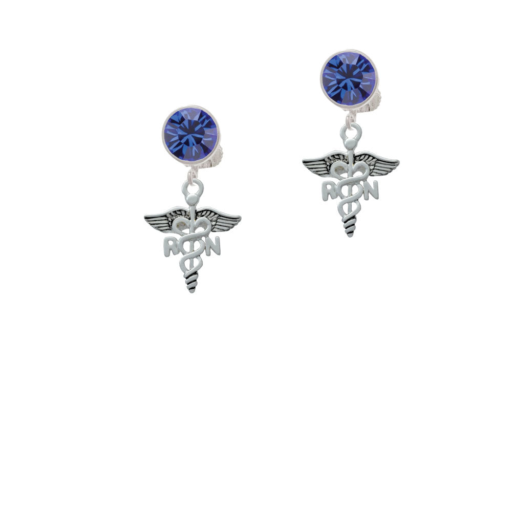 Registered Nurse Caduceus Crystal Clip On Earrings Image 7