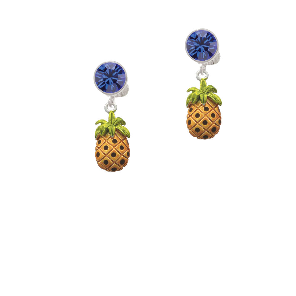 Enamel Pineapple Crystal Clip On Earrings Image 7